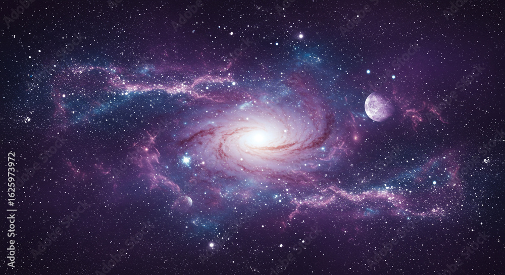 Fototapeta premium Celestial Bloom: Spiral Galaxy in Violet Light