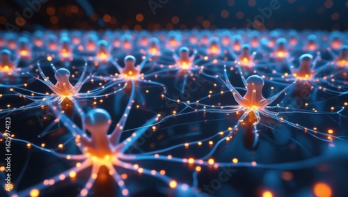 Close-up of synthetic neuron cells in AI system	
