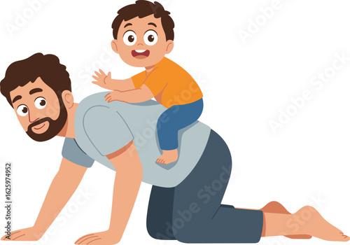 Father giving playful piggyback ride to daughter, joyful parenting moment, indoor fun, family bonding, happy child, love, trust, home activity