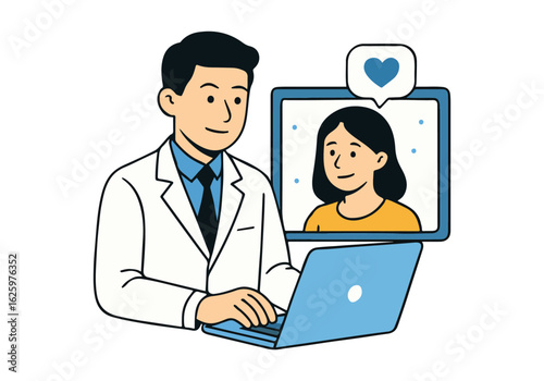 Doctor Consulting with Patient Online Via Telehealth and Sending a Heartfelt Virtual Message Showing Caring and Compassion