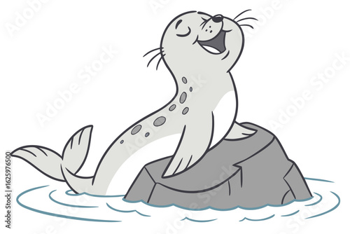 Simple vector-style selkie (seal-human hybrid), cartoon design, happy expression, flat color palette