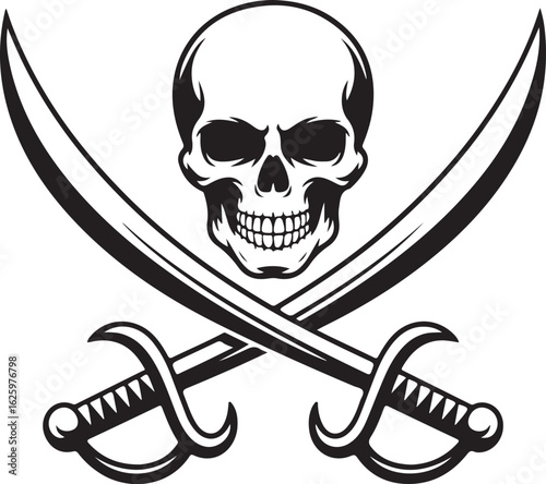 Pirate sign. Skull with crossed swords. Vector