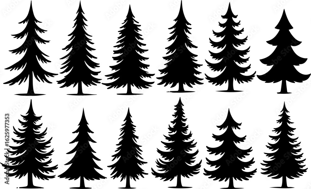 Christmas, tree, silhouette, geometric, modern, holiday, festive, black  vector bundle