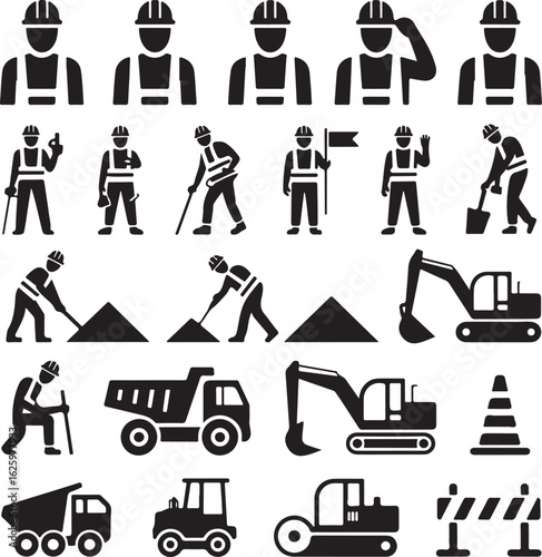 Road Construction Worker Stick Figure Pictogram Icons
