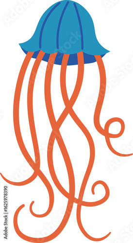 blue jellyfish with orange tentacles clip art preview