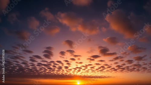 Golden Hour Sky Above Horizon at Sunset with Pink Clouds and Sun Bursting Orange Light