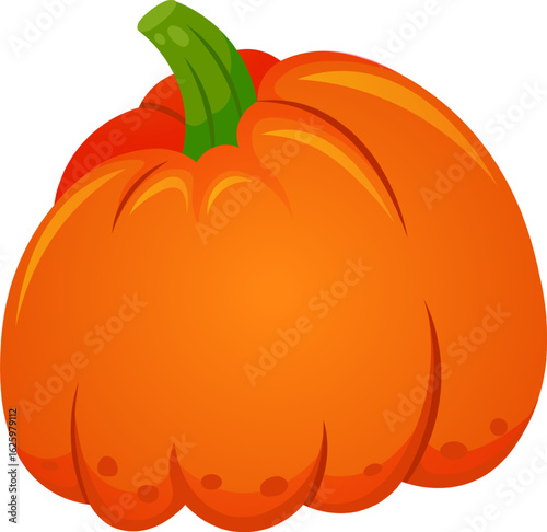 Freshly harvested pumpkin with rich orange color and prominent green stem, ideal for autumnal decorations, culinary uses, or Halloween festivities