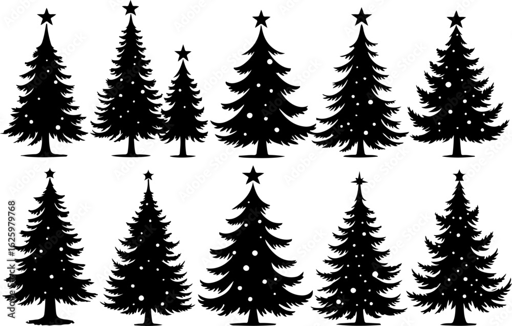 Obraz premium Christmas, tree, silhouette, geometric, modern, holiday, festive, black vector bundle