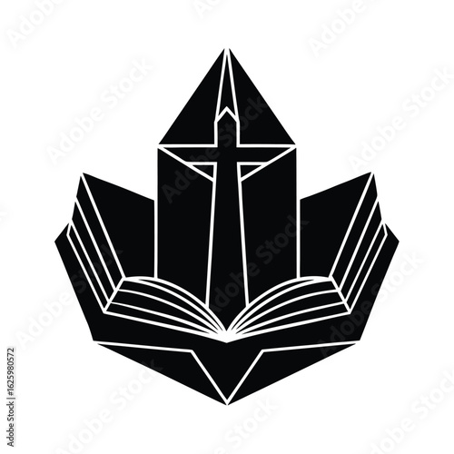 Cruz de cristal reflejada sobre biblia abierta