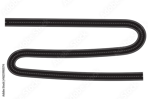 Top view on a curved highway road map. Roadmap diagram, Vector illustration.