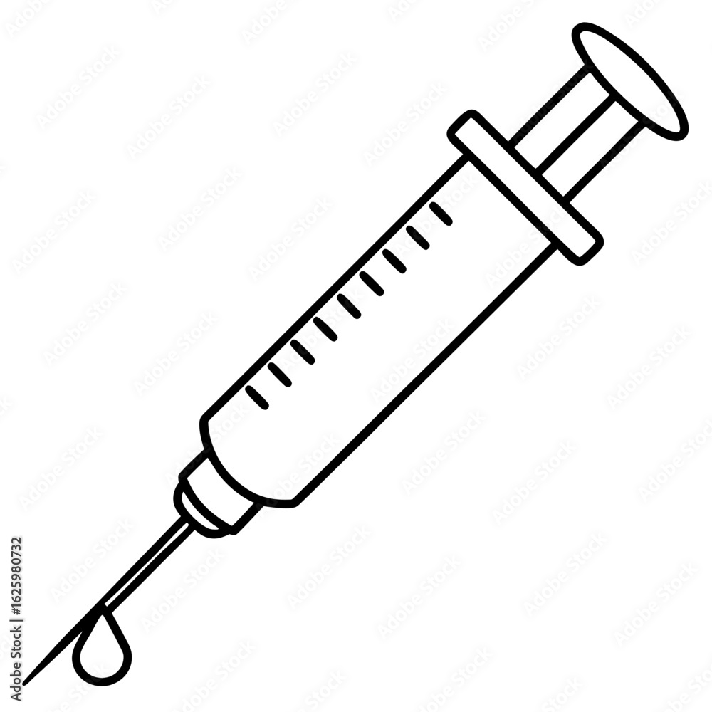 Fototapeta premium Medical Syringe Outline Drawing Vector