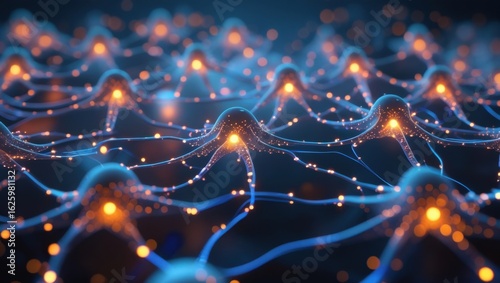 Close-up of synthetic neuron cells in AI system	
