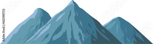 Three majestic blue mountains rise against a clear sky, creating a serene and awe inspiring landscape perfect for conveying concepts of nature, tranquility, and adventure