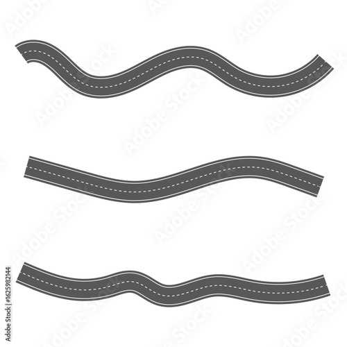 Wavy road with winding curves and horizontal path. Top view of race track and highway. Flat vector illustration isolated on white background.