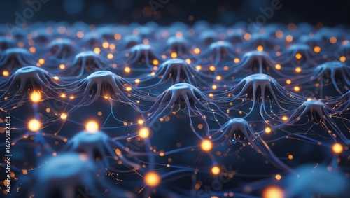 Close-up of synthetic neuron cells in AI system	
