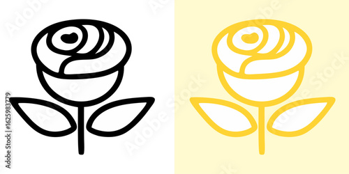 stylized rose illustration simple black, white and yellow line art-3