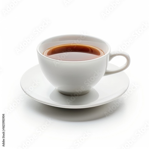 Wallpaper Mural White ceramic teacup filled with dark brown liquid, resting on a saucer, against a white background Torontodigital.ca