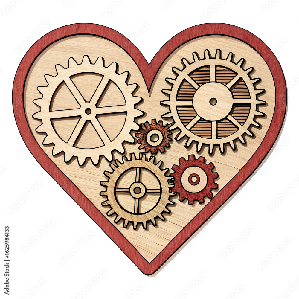 Obraz premium heart shaped icon and wooden cogwheels as love