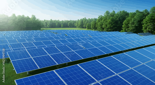Bright Clean Solar Farm Array Landscape in Sunny Daylight Scenery