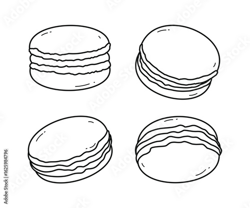 Macaroons outline set, macaroons line art, dessert collection, French biscuit dessert almond flour, Restaurant and bakery cafe pastry, baker shop, bread, sweets. cartoon vector collection