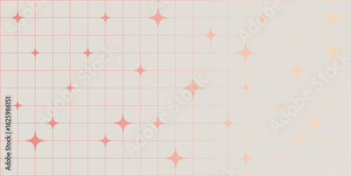 Aesthetic Y2K seamless vector pattern with geometric stars and simple grid lines in retro design perfect for wallpapers textile prints and surface decoration. Vector illustration