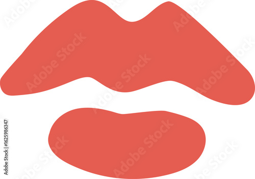 Slightly open red lips convey deep emotion against a clean white background, crafting a minimalist and suggestive design that captures beauty and sensuality