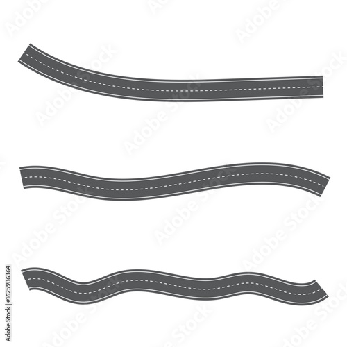 Wavy road with winding curves and horizontal path. Top view of race track and highway. Flat vector illustration isolated on white background.