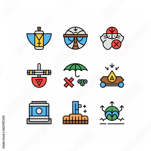 Hazard Control Symbols Vector Art Collection Representing Safety Measures and Environmental Protection Icons for Industrial Use