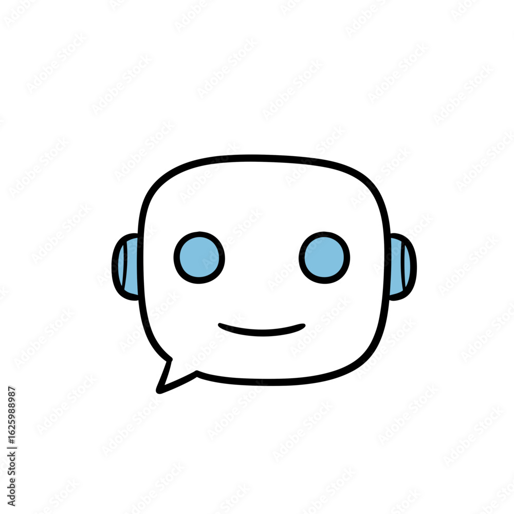 Obraz premium Friendly robot face with speech bubble and blue accents 