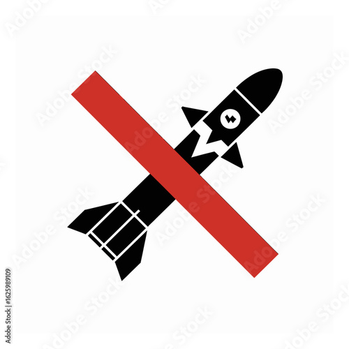 No war symbol with missile crossed out in red suggesting anti war movement and peace, a visual representation against global conflict and nuclear weapons proliferation