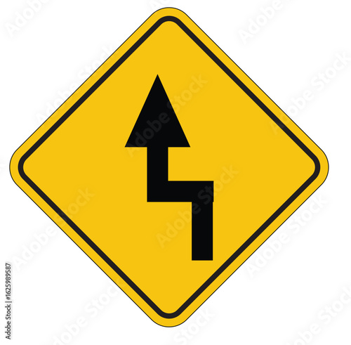 Road Sign Indicating Sharp Turn Ahead for Drivers and Pedestrians