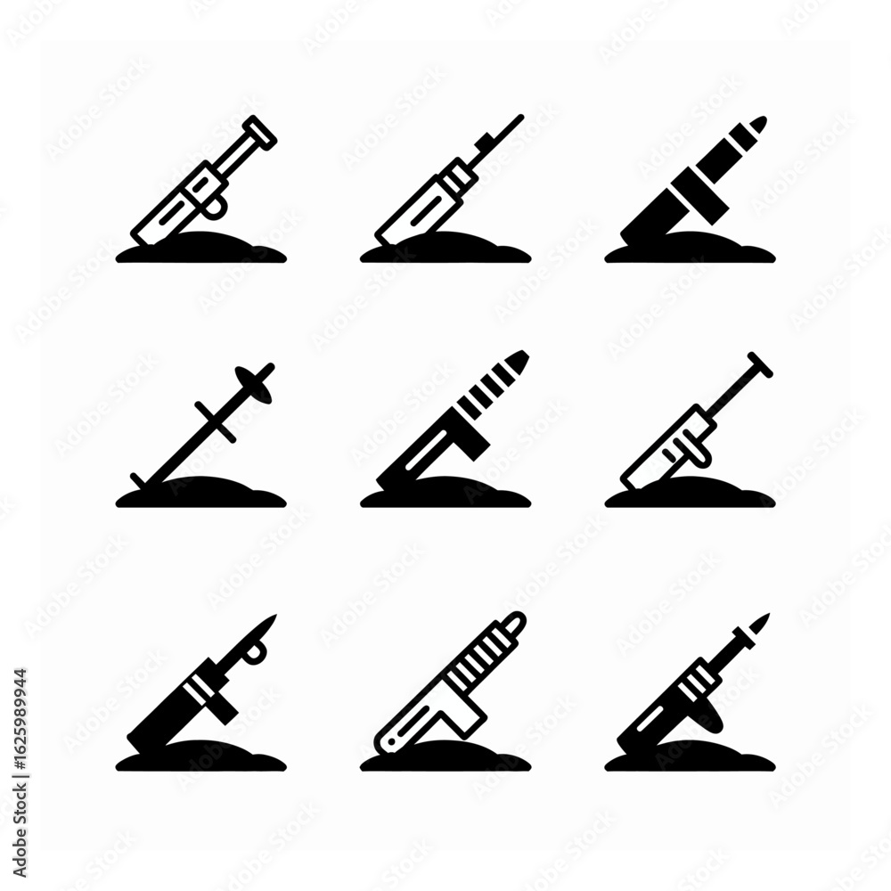 Obraz premium Set of Grenade Launcher Icons in Vector Format Depicting Military Equipment and Weaponry for Defense and Offense