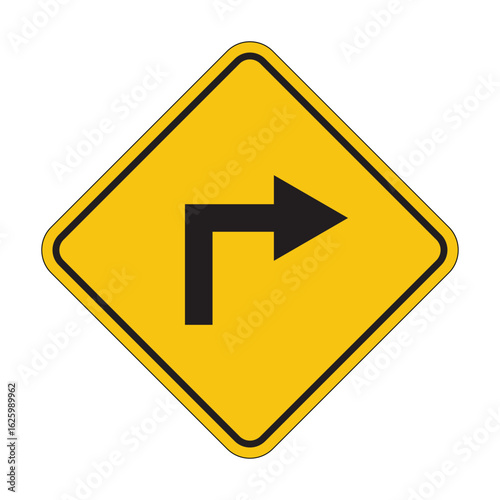 Free Download Caution Right Turn Ahead Traffic Sign on Bright Yellow Background - GFXLoad
