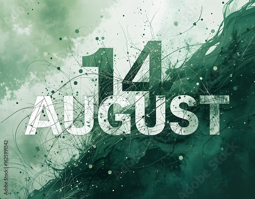 14 August typography with green color background .
