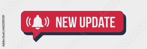 Red Notification Bubble Featuring Bell Icon and the Text New Update Against Light Background