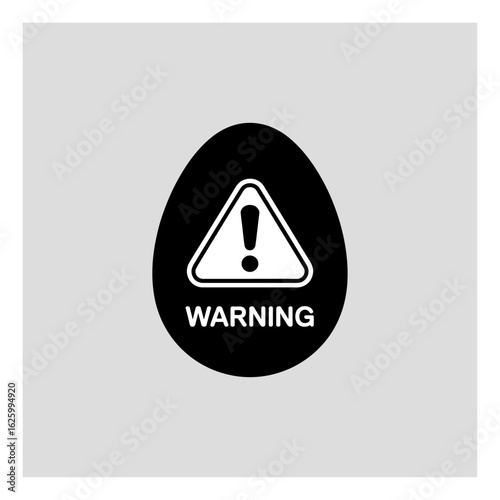 Warning sign inside an egg shape to denote danger and caution with a gray background, suggesting fragility and potential hazards