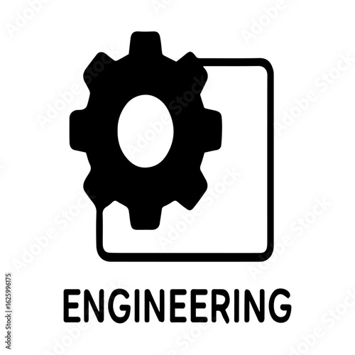 Black gear icon next to a rounded square symbol with the word engineering
