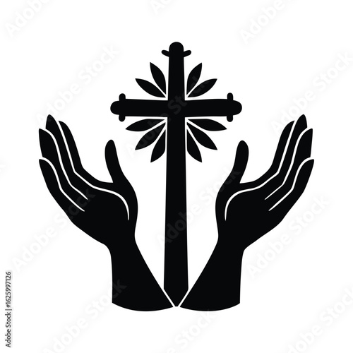 Cruz de bautismo entre dos manos en oración