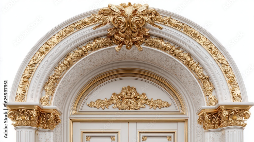 Obraz premium Ornate architectural archway with golden details over a set of double doors