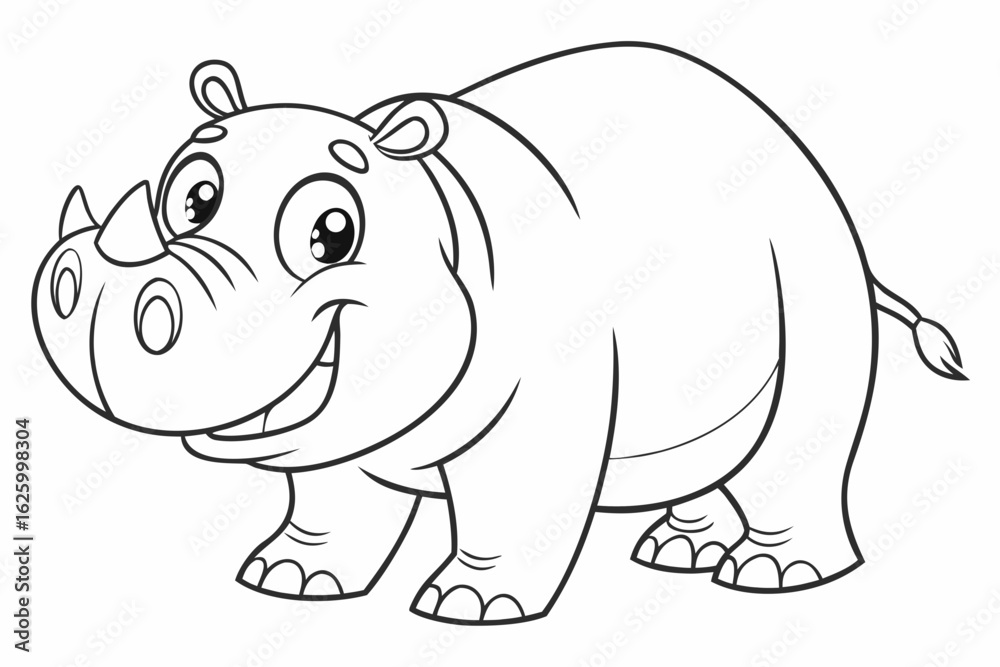 Fototapeta premium Cute cartoon animal, cute zoo pictures, coloring book pages for kids. Isolated line art on a white background