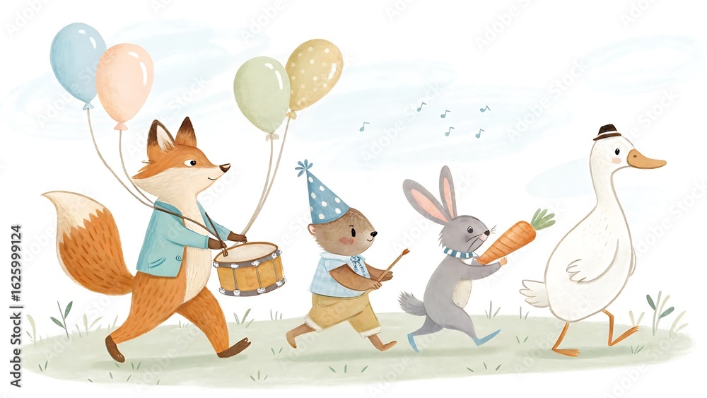 Obraz premium Fox bear rabbit duck parade image