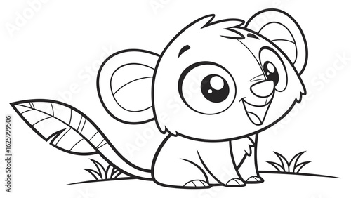 Cute cartoon animal, cute zoo pictures, coloring book pages for kids. Isolated line art on a white background