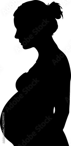 Pregnant woman s profile captured in a stark black silhouette against a white background