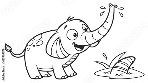Cute cartoon animal, cute zoo pictures, coloring book pages for kids. Isolated line art on a white background
