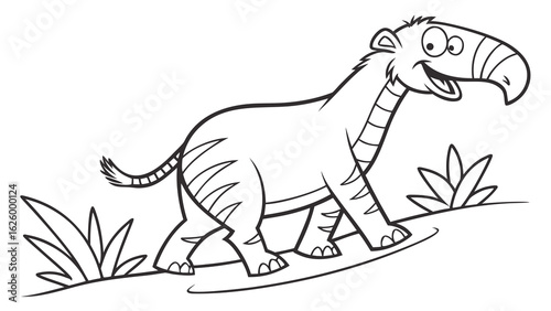Cute cartoon animal, cute zoo pictures, coloring book pages for kids. Isolated line art on a white background