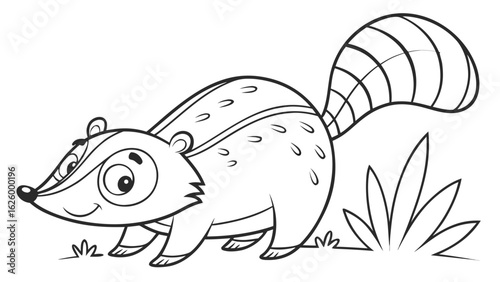 Cute cartoon animal, cute zoo pictures, coloring book pages for kids. Isolated line art on a white background
