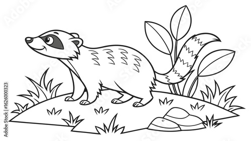 Cute cartoon animal, cute zoo pictures, coloring book pages for kids. Isolated line art on a white background