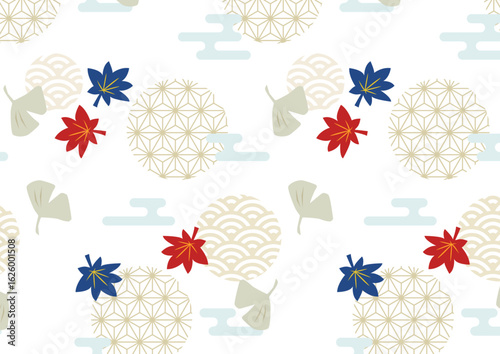 和柄と紅葉の和モダン壁紙1