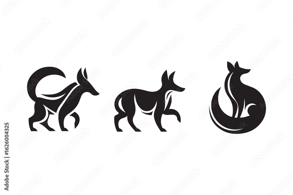 Fototapeta premium Set of fox logo vector illustration silhouette