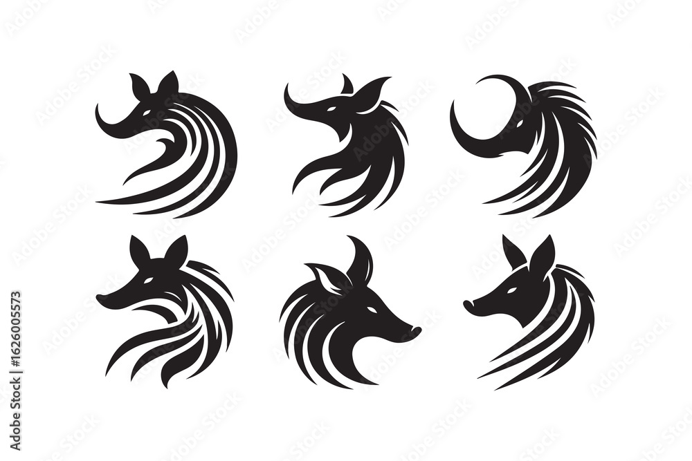 Obraz premium Set of animal logo vector illustration silhouette